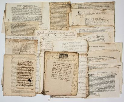 null SARTHE. LE BOINDRE DE LA VAUGUYON. 96 Documents de 1701 à 1734 :  Papiers de...