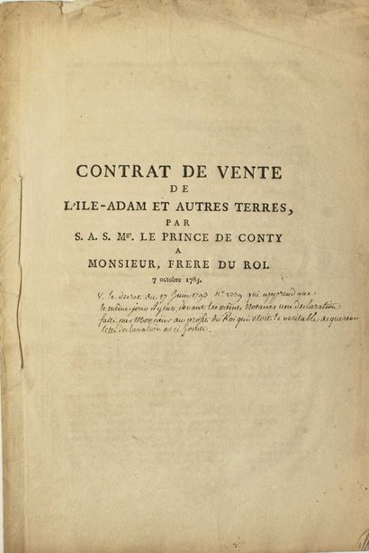 null VAL D'OISE. OISE. 1783. «Contrat de vente de L'ISLE-ADAM et autres Terres, par...