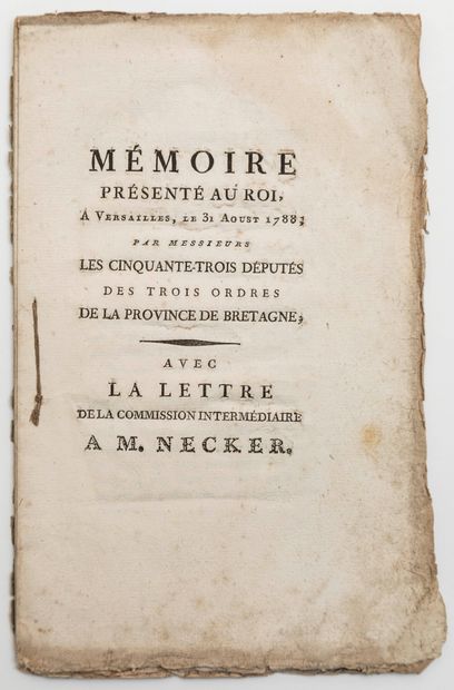 null BRETAGNE. RENNES 1788. DOLÉANCES AU ROY. «Mémoire présenté au Roi (Louis XVI),...