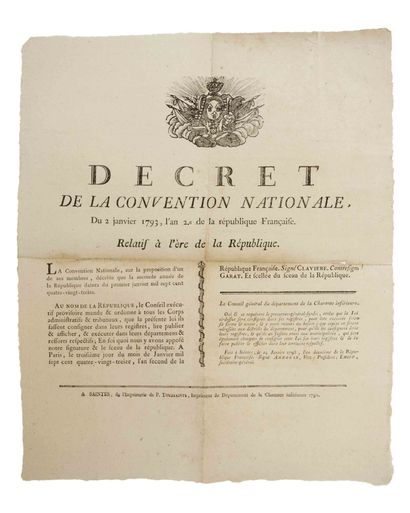 null CREATION OF THE REPUBLICAN CALENDAR. CHARENTE MARITIME - "Decree of the National...