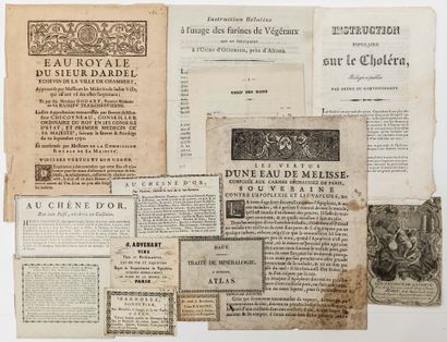 null PETITS PAPIERS DIVERS XVIIIe XIXe. TRACS PUBLICITAIRES, réclames, ex-Libris....