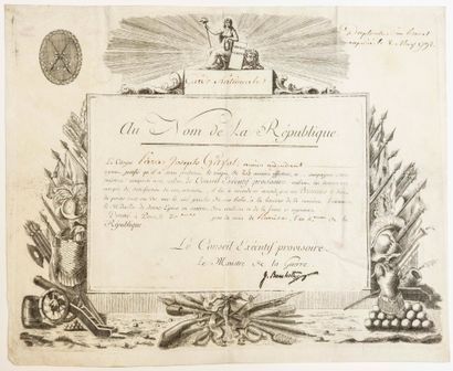 null MILITARY DECORATION. BREVET OF THE TWO SWORDS granted to Pierre Joseph GAYOY...