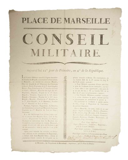 null RÉBELLION de MARSEILLE (13), 1795. Général LECLERC (Victor-Emmanuel) Pontoise...