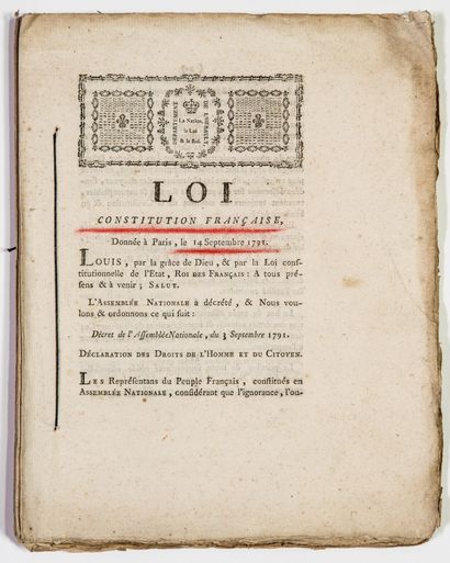 null HÉRAULT. 1791. FIRST FRENCH CONSTITUTION, given by the National Assembly and...