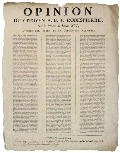 null TRIAL OF KING LOUIS XVI. 1793 - ROBESPIERRE (Augustin Bon Joseph) Conventionnel...