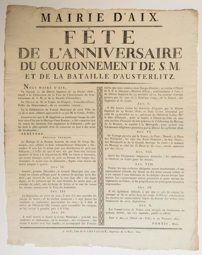 null COURONNEMENT DE NAPOLÉON & BATAILLE D'AUSTERLITZ. 1810. AIX (13). «Fête de l'Anniversaire...
