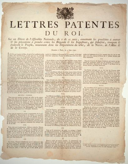 null RÉVOLUTION. 1790. CHER, NIÈVRE, ALLIER & CORRÈZE. «Lettres patentes du Roi (LOUIS...