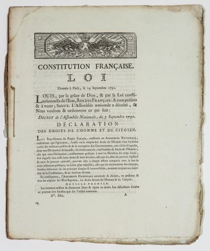 null EURE ET LOIR. 1791. PREMIÈRE CONSTITUTION FRANÇAISE, donnée par l'Assemblée...