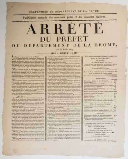 null DRÔME. 1807. "Annual verification of the NEW WEIGHTS and MEASURES" - Order of...