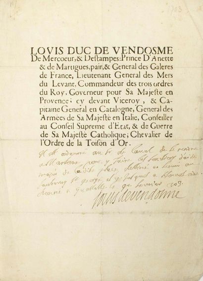 null VENDÔME (Louis Joseph, Duc de PENTHIÈVRE, puis Duc de) 1654 - 1712 - Célèbre...