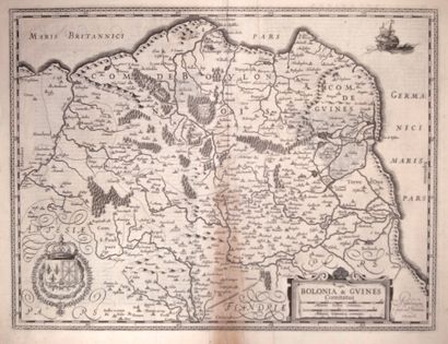 null MAP of 1633 of BOULONNAIS. BOULOGNE & GUINES. "Bolonia & Guines comitatus."...