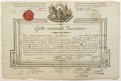 null PARISIAN NATIONAL GUARD, OBSERVATORY Section. Company of Grenadiers. Certificate...