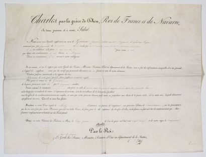 null BREVET DE CLÉMENCE signed with the claw of King CHARLES X, countersigned Count...