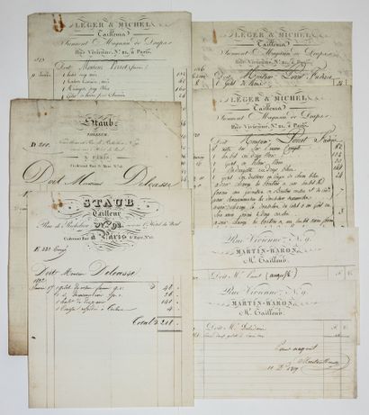null TAILORS IN PARIS. Set of 7 Memoirs or Invoices of tailors for men, rue Vivienne...