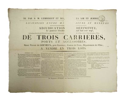 null OISE. 1809. Sale of 3 STONE CARRIERS in GOUVIEUX. "From His Majesty the Emperor...