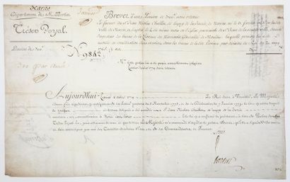 null HARAS. 1779. NEVERS (58). Brevet du Roi LOUIS XVI qui confirme la pension de...
