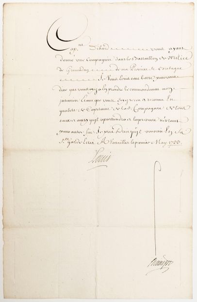 null BRETAGNE. 1733. Lettre Royale écrite de VERSAILLES (Château de) le 1er Mai 1733....