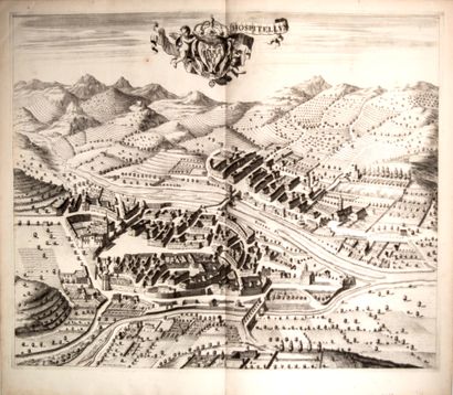 null ALPES-MARITIMES. 1700. Engraving of the town of SOSPEL, "HOSPITELLUM" in Latin,...