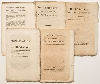 null DES ASSIGNATS-MONNAIE. 1790. RÉVOLUTION. 5 Imprimées in-8° : «Résumé des Rapports...
