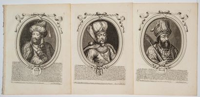null LES INDES ORIENTALES & L'ASIE. 3 gravures XVIIe (c. 1670) : «AVRANG-ZEBE, Roy...