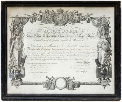 null DÉCORATION MILITAIRE. GARDE NATIONALE DE PARIS, 3 Mai 1816. Beau Brevet, au...