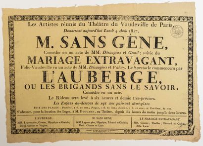 null THEATRE OF ORLÉANS. Poster of the 1817 performance: "The Artists of the Vaudeville...