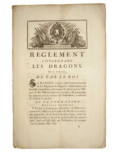 null CAVALRY AND DRAGOONS. 2 printed folio REGULATIONS: "REGULATION concernant la...