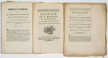 null JUDGMENT OF KING LOUIS XVI. 3 Printings in-4° of 1792 : "Enunciative acts of...