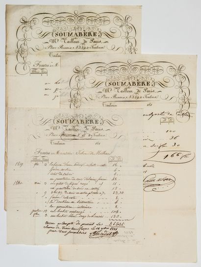null TOULOUSE (31). 3 Invoices of Clothes beginning XVIIIe, of the House "SOUMABÈRE...