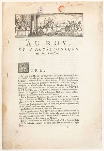 null AVEYRON. 1740. SEIGNEURIE DE COLOMBIÉS (12). JUSTICE : Requête au ROY et à nos...