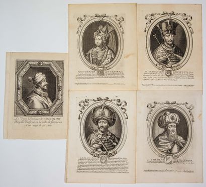 null LES TURCS. 5 gravures XVIIe (c. 1670) : «Le Grand Sultan NEHEMET IV, du nom,...