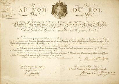 CHARLES X Roi de France de 1824 à 1830 (Versailles 1757 - 1836) : Pièce Signée “CHARLES-PHILIPPE...