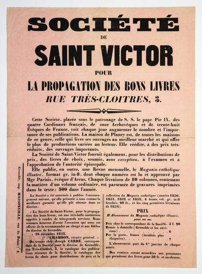 null LIBRAIRIE CATHOLIQUE. ISÉRE. 1853. «Société de SAINT VICTOR pour la propagation...