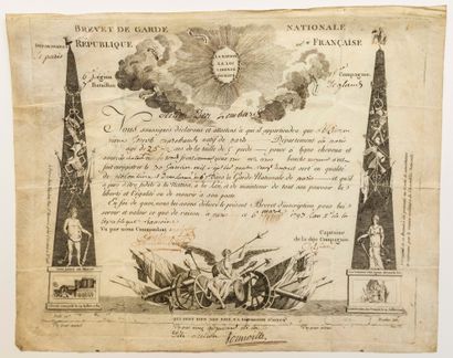 null GARDE NATIONALE 1793. Section des Lombards. Brevet d'inscription de Pierre Joseph...