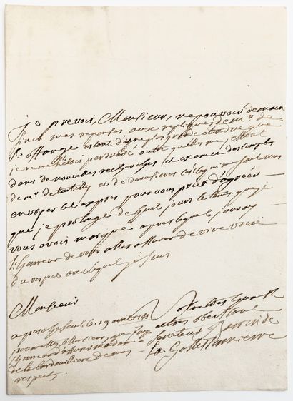 Le Comte BARRIN DE LA GALISSONNIÈRE Seigneur de PESCHESEUL (Sarthe). Lettre autographe...