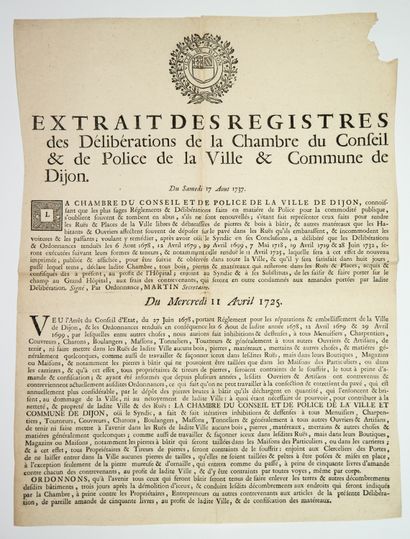 null CÔTE-D'OR. 1737. DIJON. Extrait des Registres des délibérations de la Chambre...