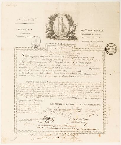 null VINEYARD. CALVADOS. Military leave signed by the Major General LA BAROLIÉRE...