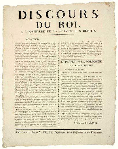 null DORDOGNE. 1815. "SPEECH OF THE KING LOUIS XVIII, at the Opening of the Chamber...
