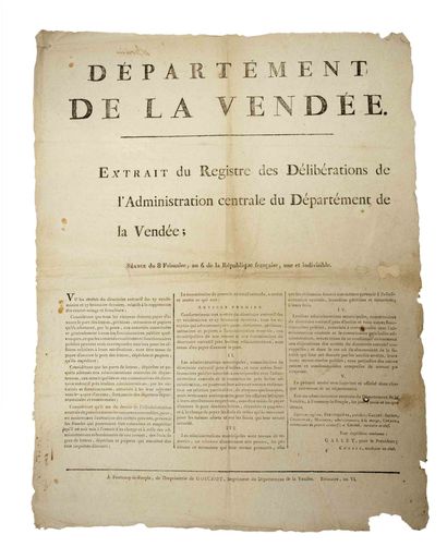 null VENDÉE. 1797. LETTER POST. "Extract from the register of the deliberations of...