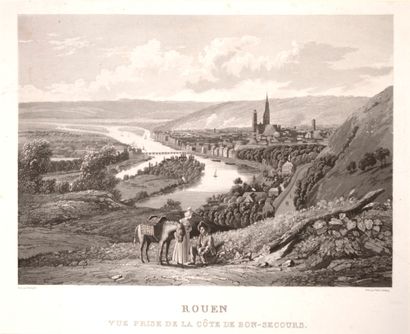 null SEINE-MARITIME. Gravure de «ROUEN, vue prise de la Côte de Bon-Secours.» Peint...