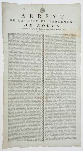 null ORNE. 1780. BASILICA OF NOTRE-DAME D'ALENÇON. "Arrêt de la Cour du Parlement...