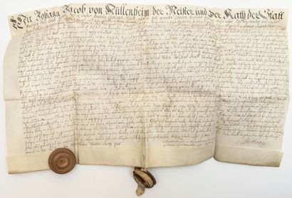 null ALSACE. STRASBOURG (Bas-Rhin) Parchemin du 8 Août 1741. à l'en-tête de Johann...