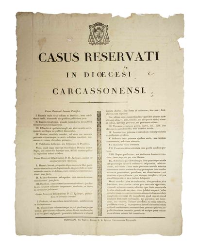 null AUDE - The Bishop of CARCASSONNE - "CASUS RESERVATI in Diœcesi CARCASSONENSI....