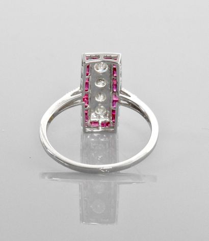 null Ring in the style of the 1925 jewels, in white gold, 750 MM, centered with diamonds,...