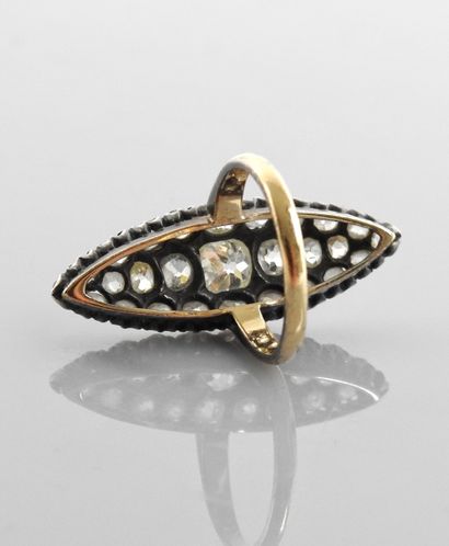 null 
Large Marquise ring in yellow gold, 750 MM and silver 925 MM, covered with...