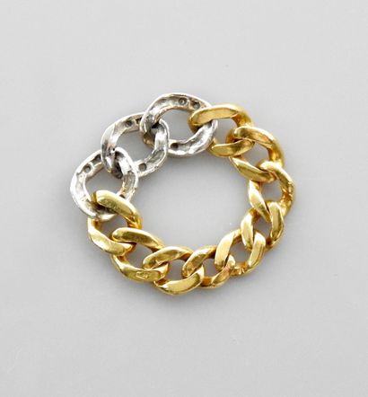 null Ring of flexible links in two golds, 750 MM, set with diamonds, size: 57, weight:...