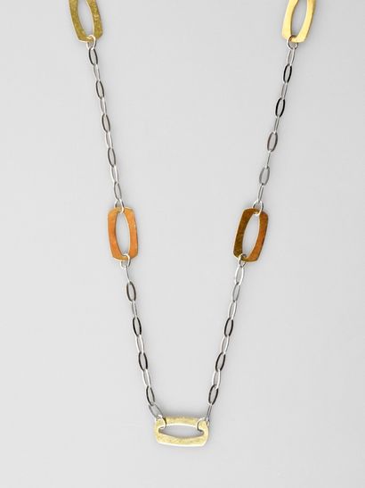 null Gold and steel necklace, lobster clasp, length 41 cm, weight : 3,7gr. gross...