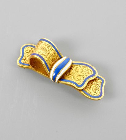null Swedish work, Delightful brooch drawing a knotted ribbon in yellow gold, 750...