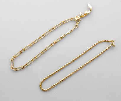 null 
Bracelet d'or jaune, 750 MM, longueur 20 cm, on y joint bracelet et gondole...