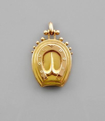 null Medallion in yellow gold, 750 MM, decorated with a horseshoe, size 4 x 4 cm,...